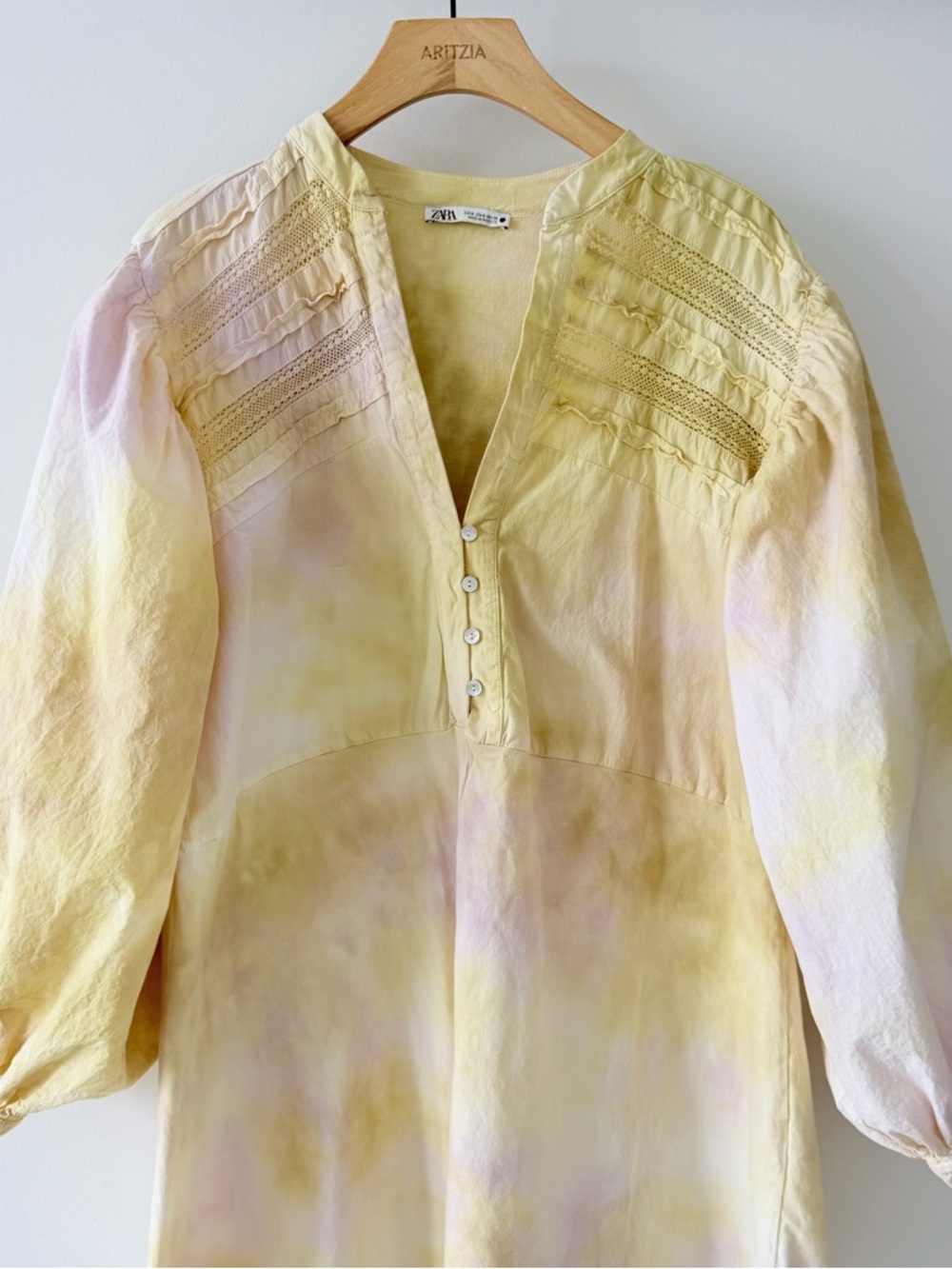 Zara Tie Dye Cotton Romper Boho Puff Sleeve Button Front Size S - Picture 3 of 12